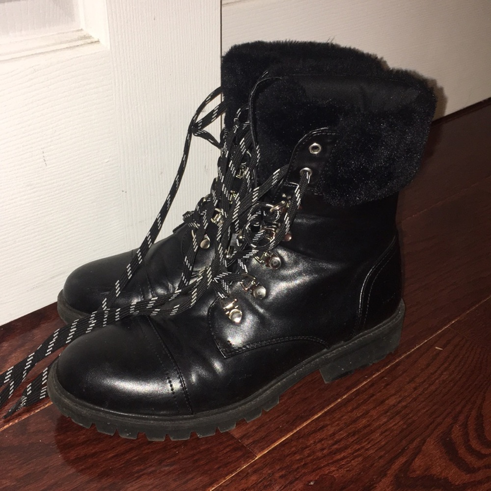 Black Faux Leather/Fur Boots